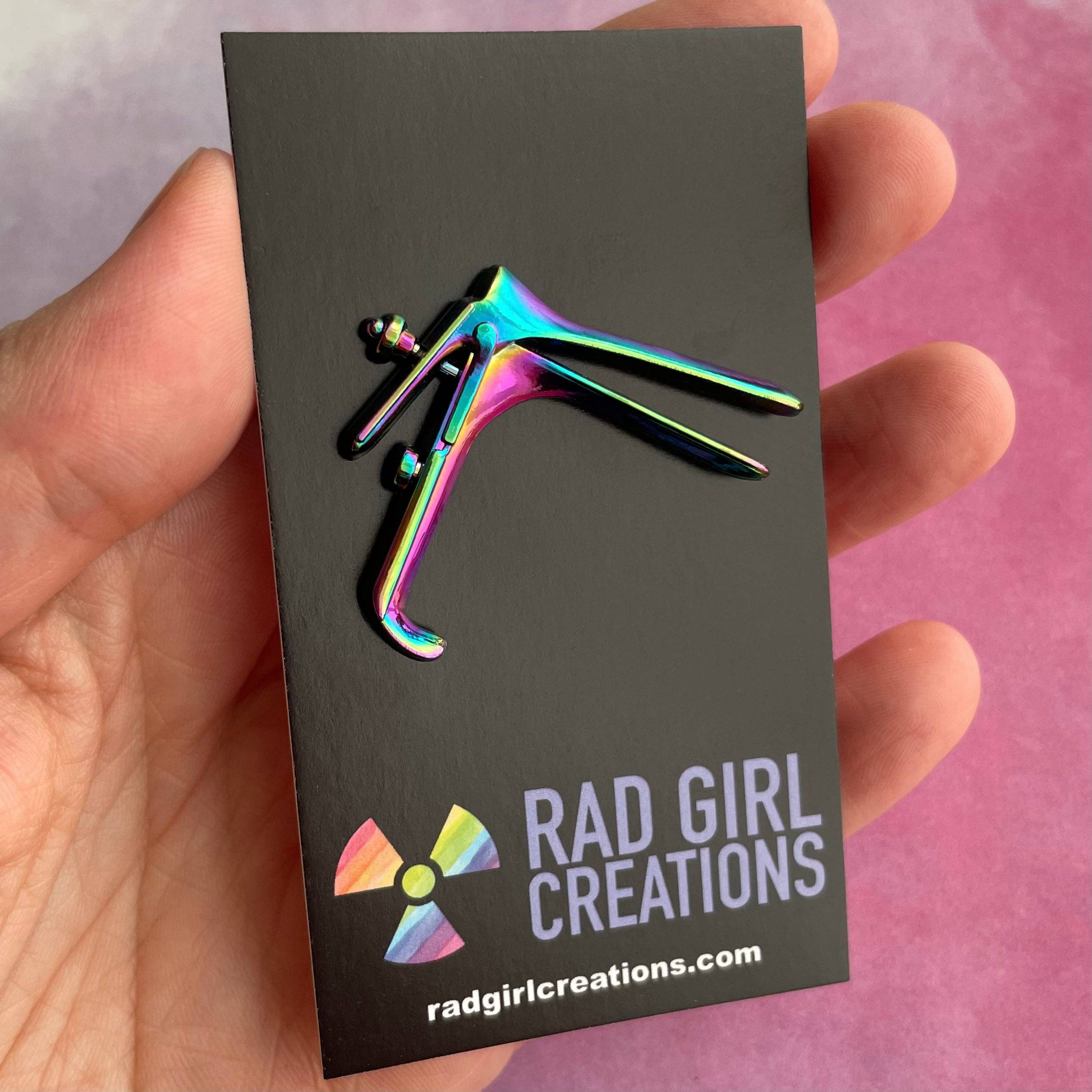 Rad Girl Creations - Wholesale Lapel Pin/Button - Speculum Pin - Rainbow Anodized1