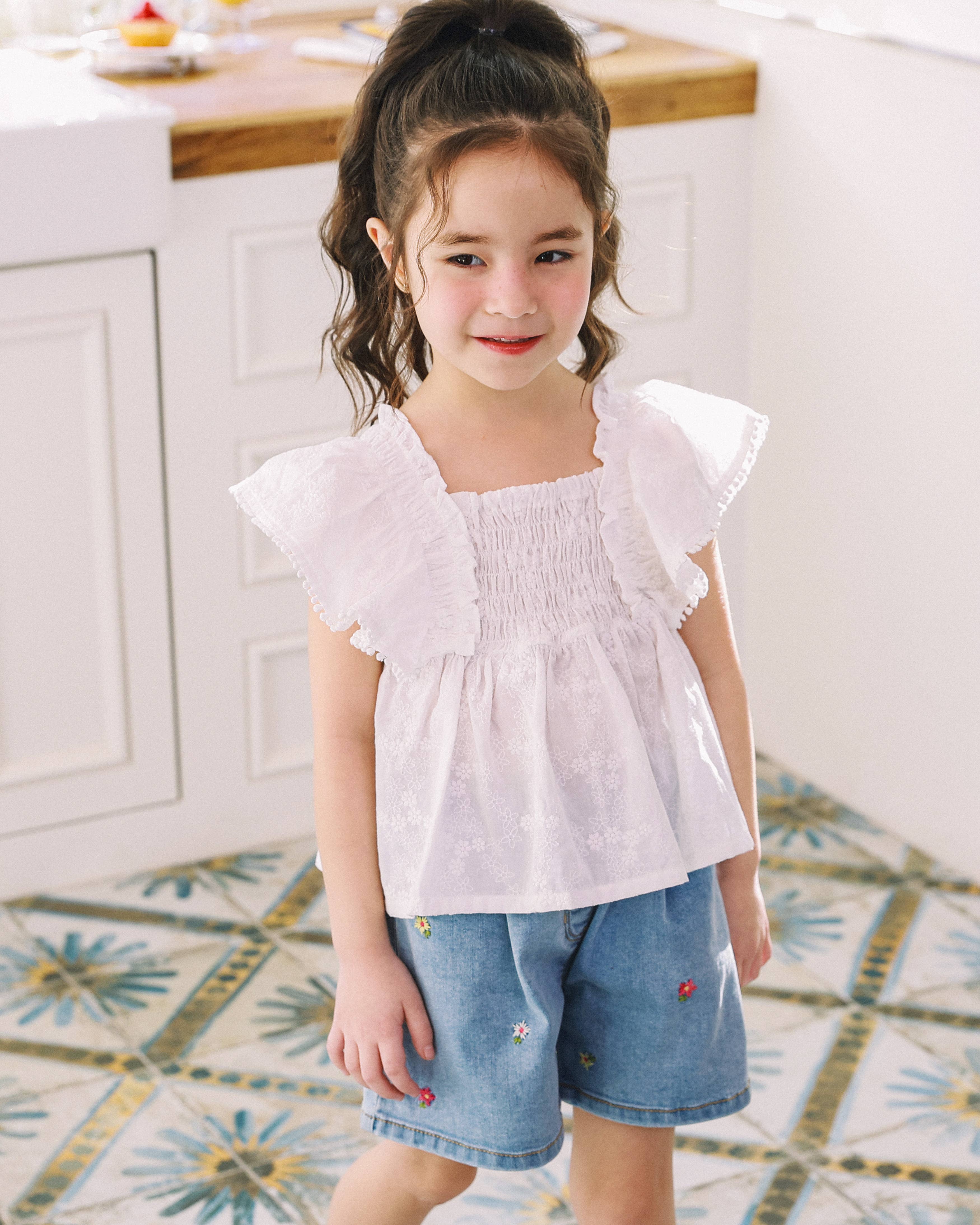 ToTo Heros - Wholesale Shorts - Kids - Millie Wide Leg Flower Embroidery Denim Shorts5