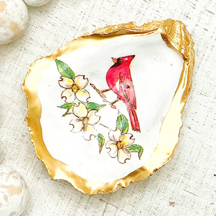Oyster Ring Dish - Cardinal & Dogwood for wholesale by The Painted Pearl