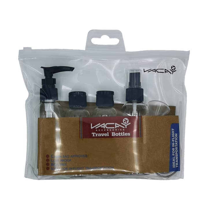 VACAY Travel Bottle Set, Travel Bottles for Toiletries and other Purchase Wholesale travel size containers. Free Returns & Net 60 Terms on Faire trending on Faire.