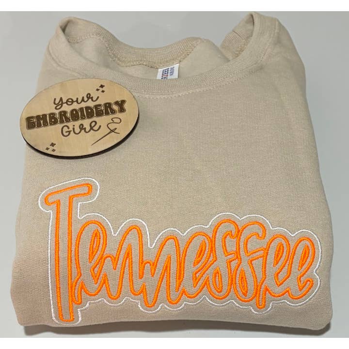 Embroidered Tennessee Football Themed JERZEES Crewneck for wholesale by Your Embroidery Girl