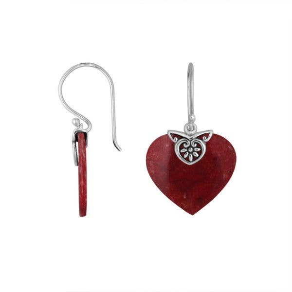 AE-6235-CR Sterling Silver Heart Shape Earring With Coral for wholesale by Bali Designs