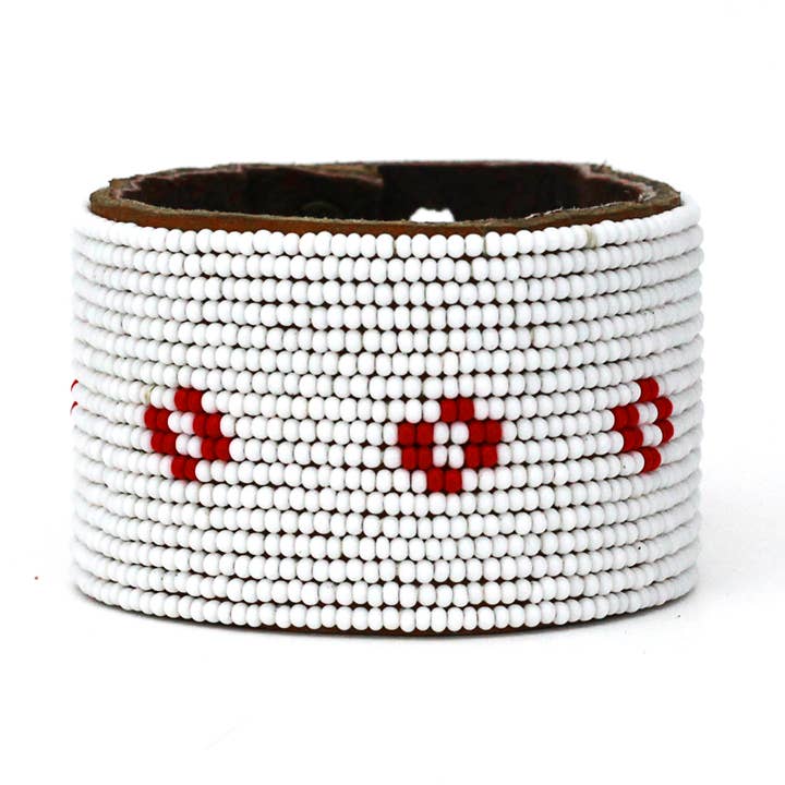 Large Red Diamond Leather Cuff for wholesale by Swahili Coast