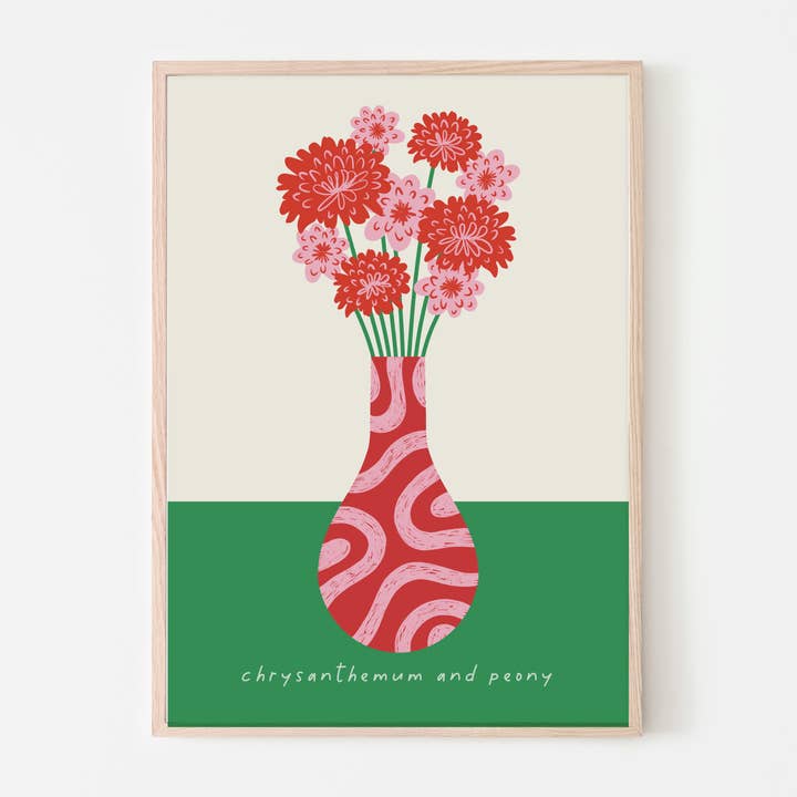 November Birth Flower Art Print – Chrysanthemum & Peony for wholesale by P's Emporium