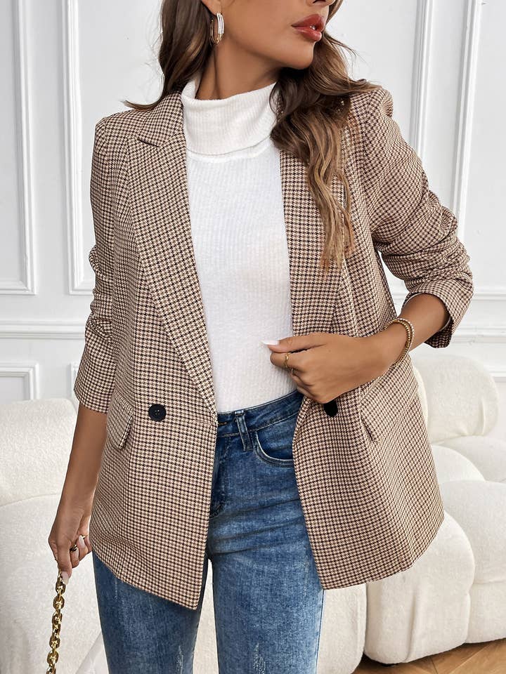Women's Office Casual Retro Houndstooth Blazer for wholesale by FULL TIME PURCHASE