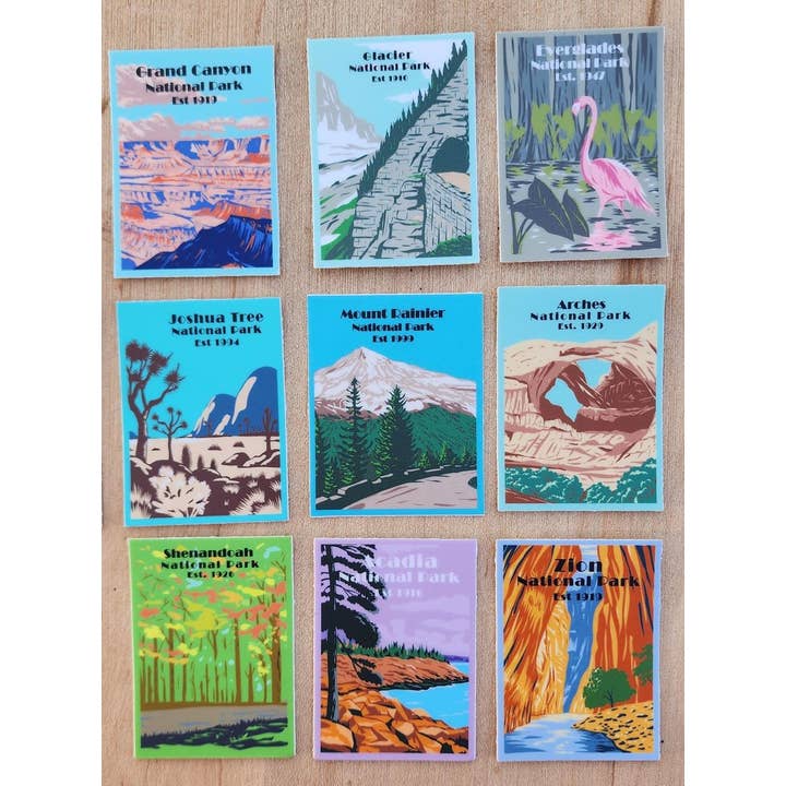 Vintage National Park Mini Stickers for wholesale by National Parks and Beyond