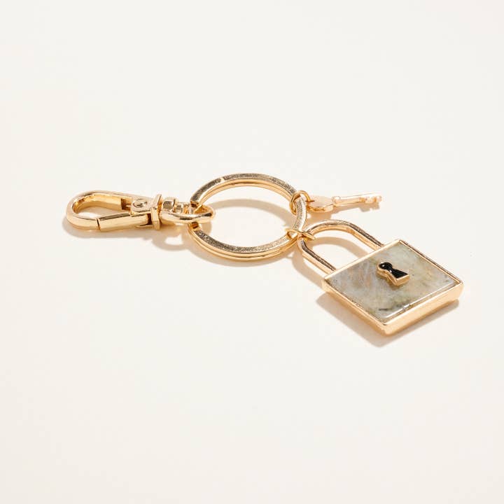Designature New York - Wholesale Keychain - Unisex - Square Lock Shaped Semi Precious Stone Keychain12