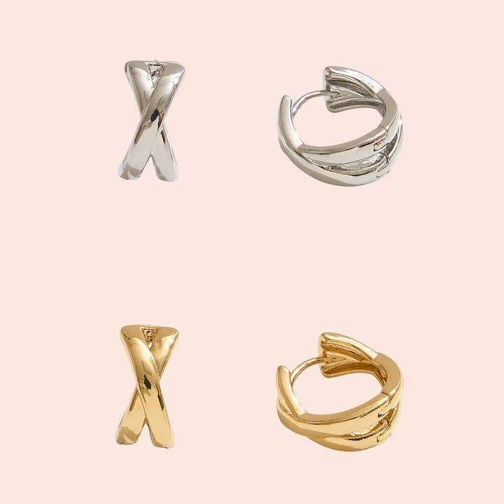 14K Gold Dipped Huggie Hoop Crisscross Earrings for wholesale by Fashion City