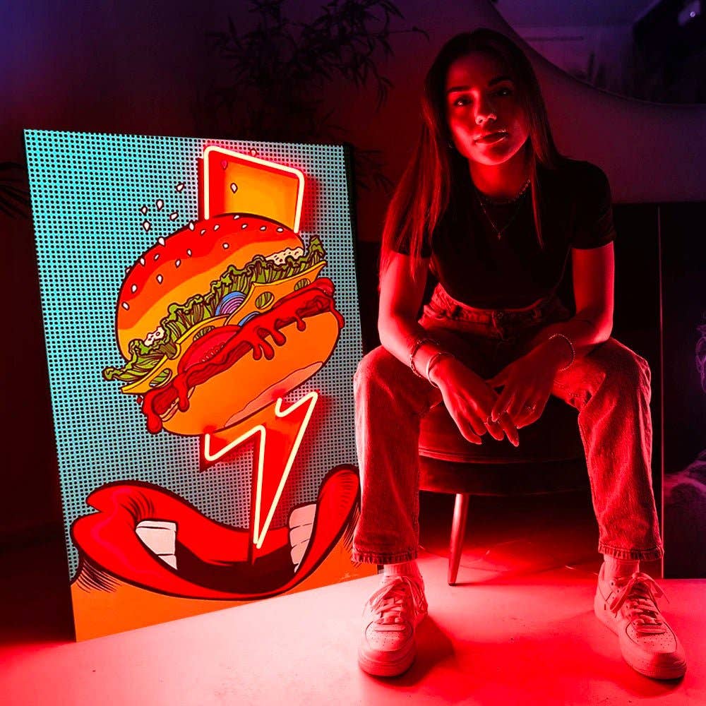 Red Flash Burger Pop Art | Led Wall Art for wholesale on Faire3