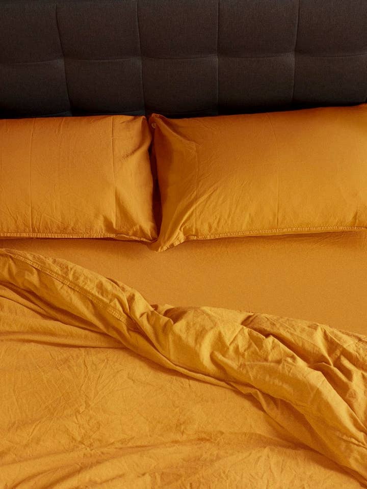 Sängkläder i stentvättad bomull, senap för wholesale av Soundsleep