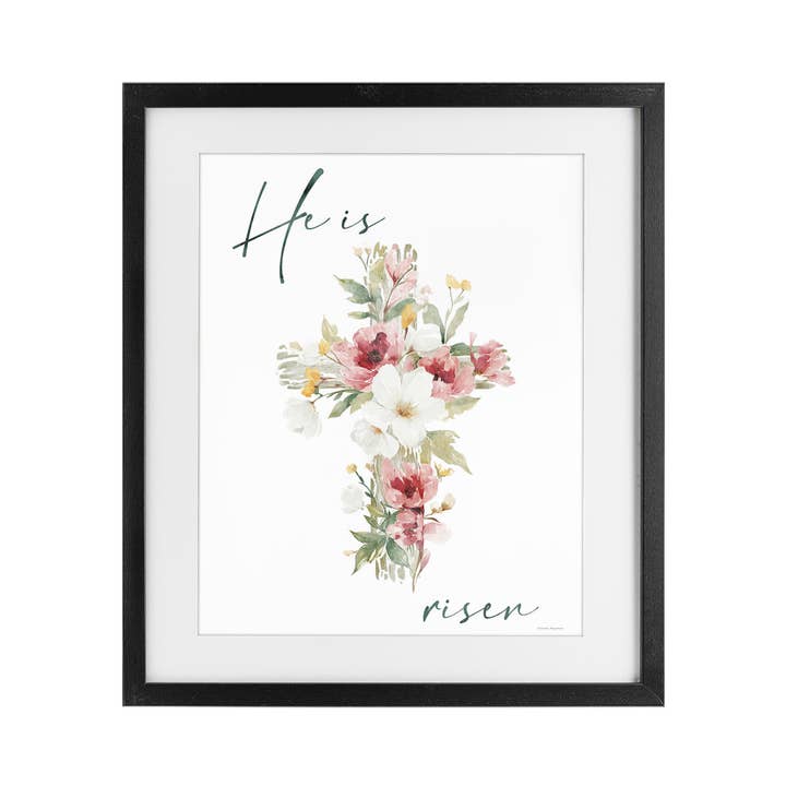 He Is Risen Flower Cross - Print Under Glass Wall Art for wholesale by Stupell Industries