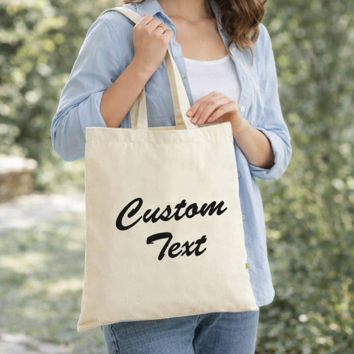 Custom Organic Tote Bag With Custom Text Retro Style for wholesale by Lovetree Design
