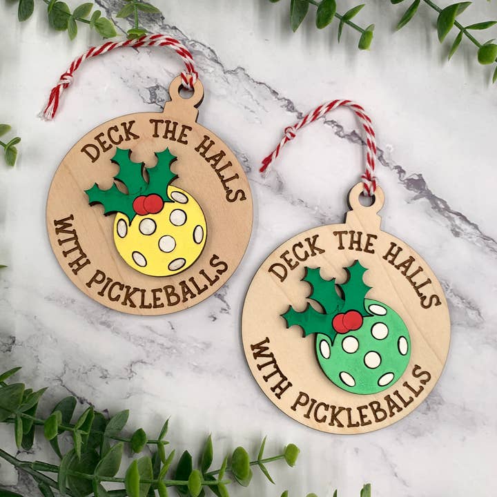 Deck the Halls with Pickleball Ornament for wholesale by Dear Amelia and Co