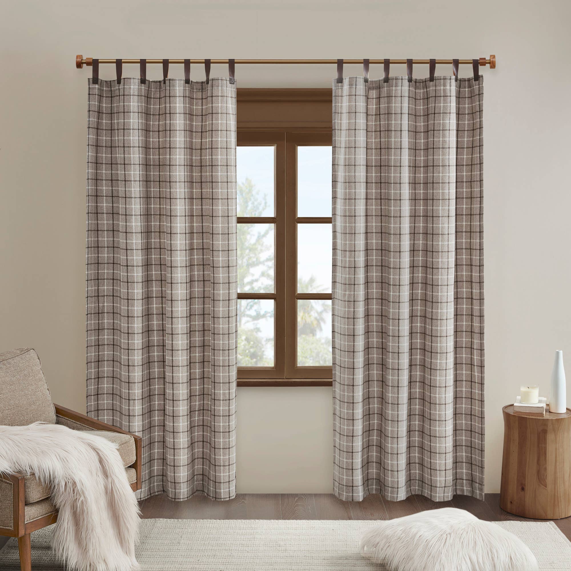 Olliix - Wholesale Curtain - Yarn-Dyed Plaid Light Filtering Curtain Panel, Brown6