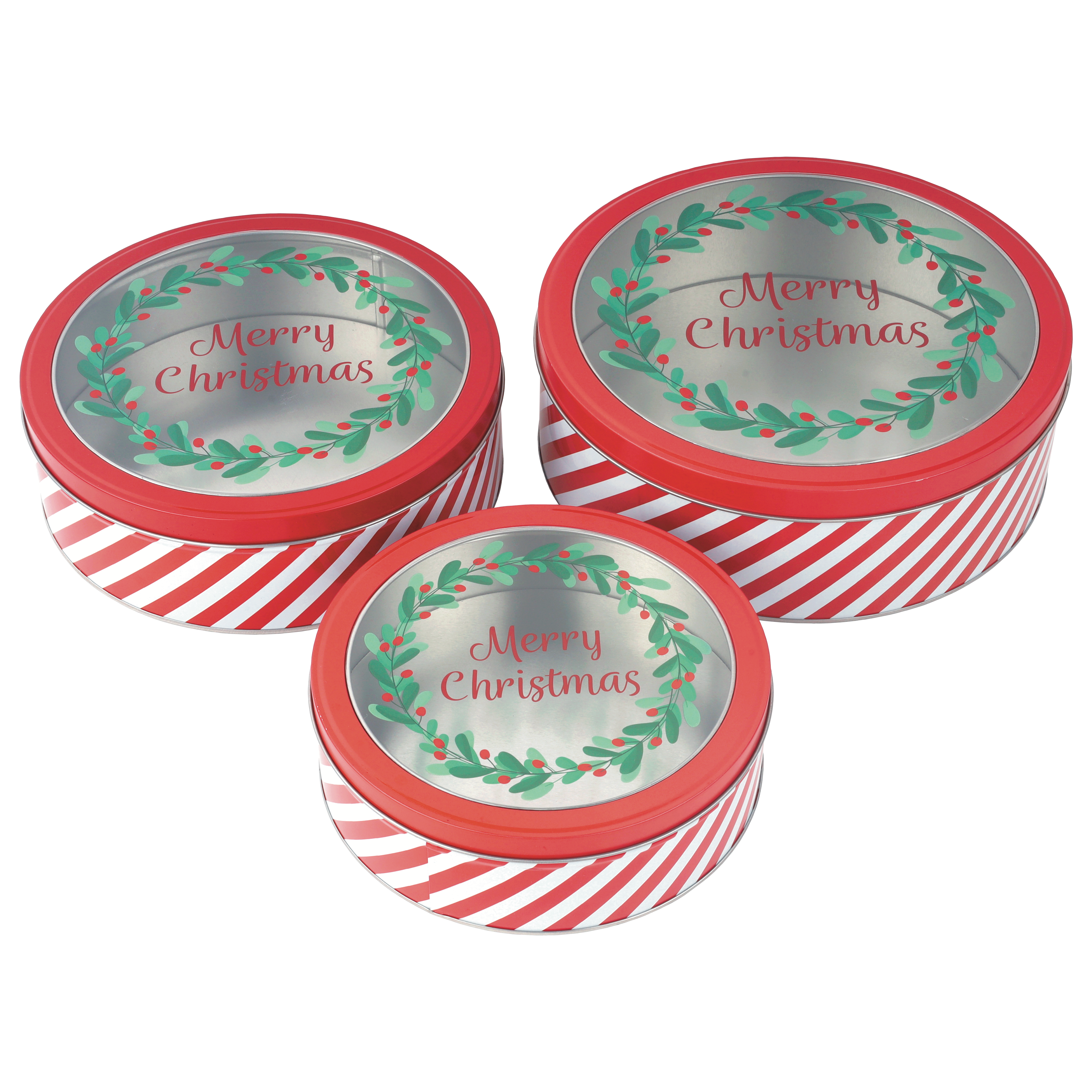 DAHO - Wholesale Cookie Jar - DaHo Christmas Round Cookie Tin Container with Window 3ASST 5