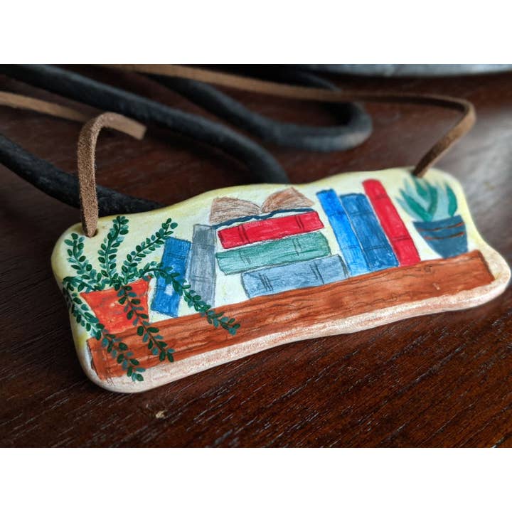 Hand-Painted Bookshelf Necklace – Booklover's necklace for wholesale by With Clay & Paint