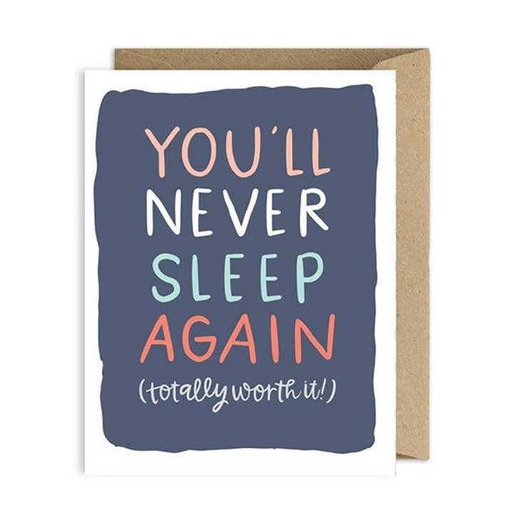 Never Sleep Again Baby Greeting Card for wholesale by Pippi Post