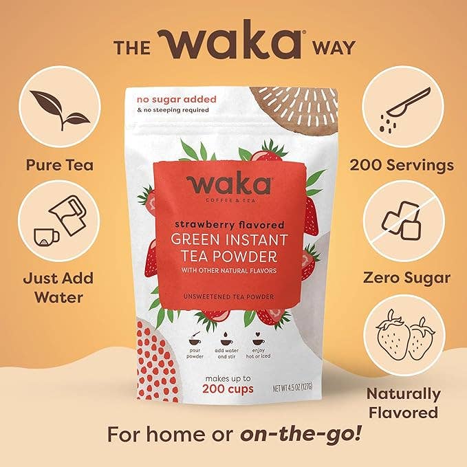 Waka Coffee & Tea - Wholesale Health/Detox Tea - Unsweetened Strawberry Flavored Green Instant Tea 4.5 oz Bag2