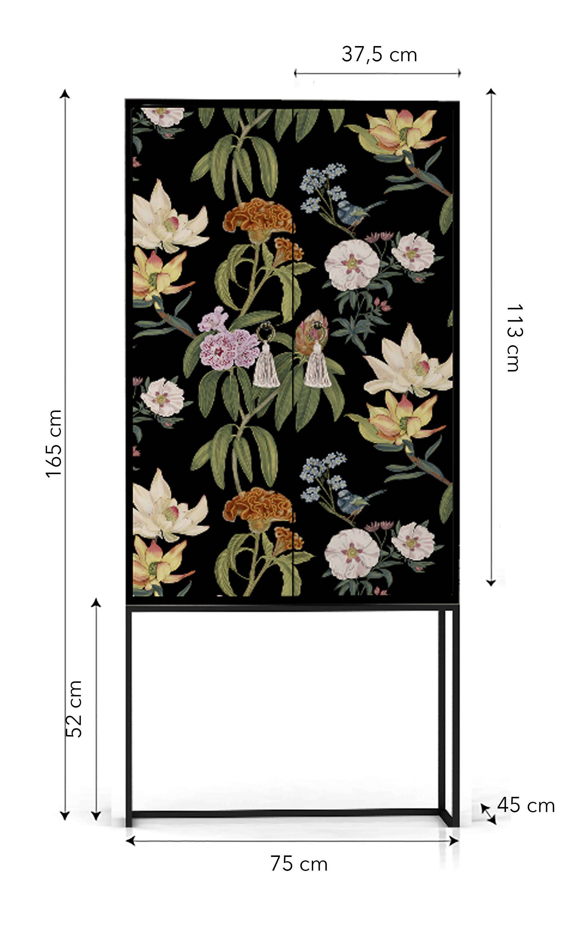 Really Nice Things - Wholesale Cabinet - Black floral printed MDF sideboard cabinet with 2 doors1