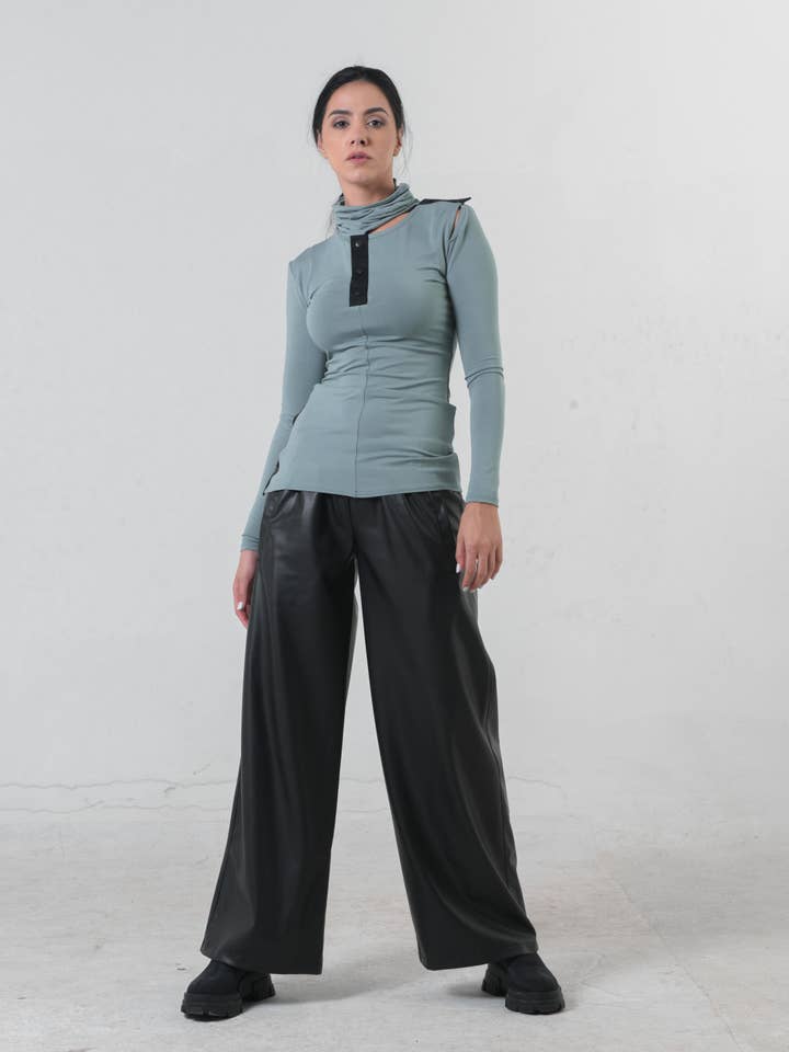 Metamorphoza - Wholesale Pants - Women's - Wide Leg Leather Pants7