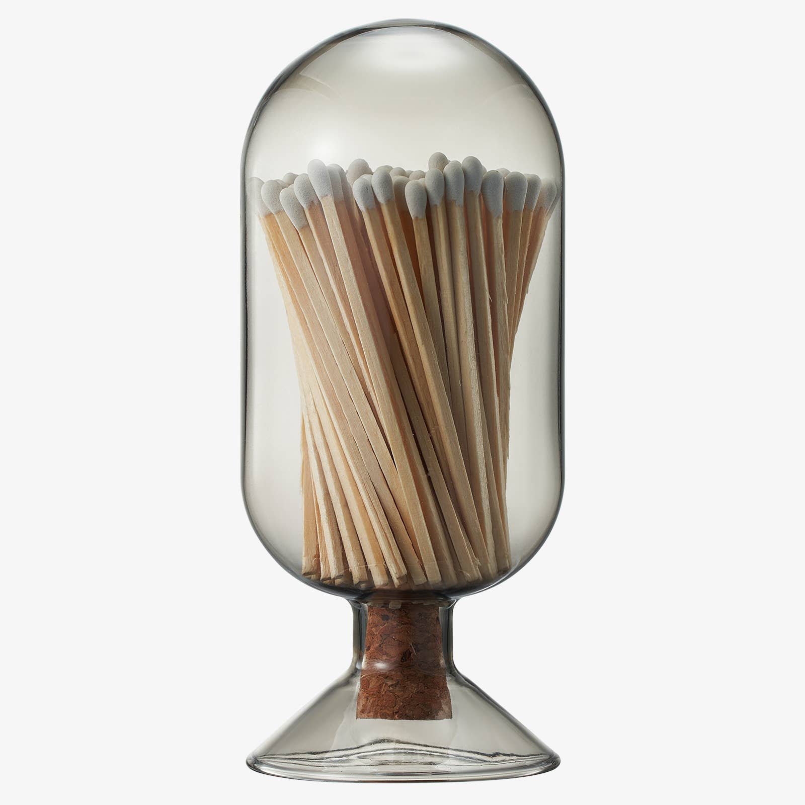 The Wine Savant /  Khen Glassware - Wholesale Match Holder - Grey Glass Match Cloche | 100 Match Sticks with Cork Stopper0