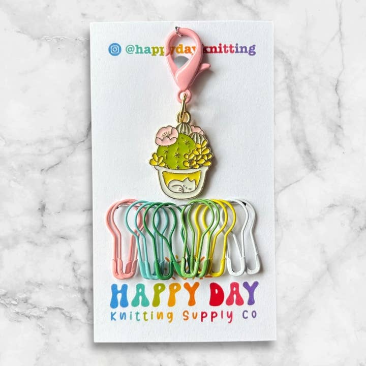 Sleepy Succulent Kitty Stitch Marker & Bulb Pins for wholesale by Happy Day Knitting