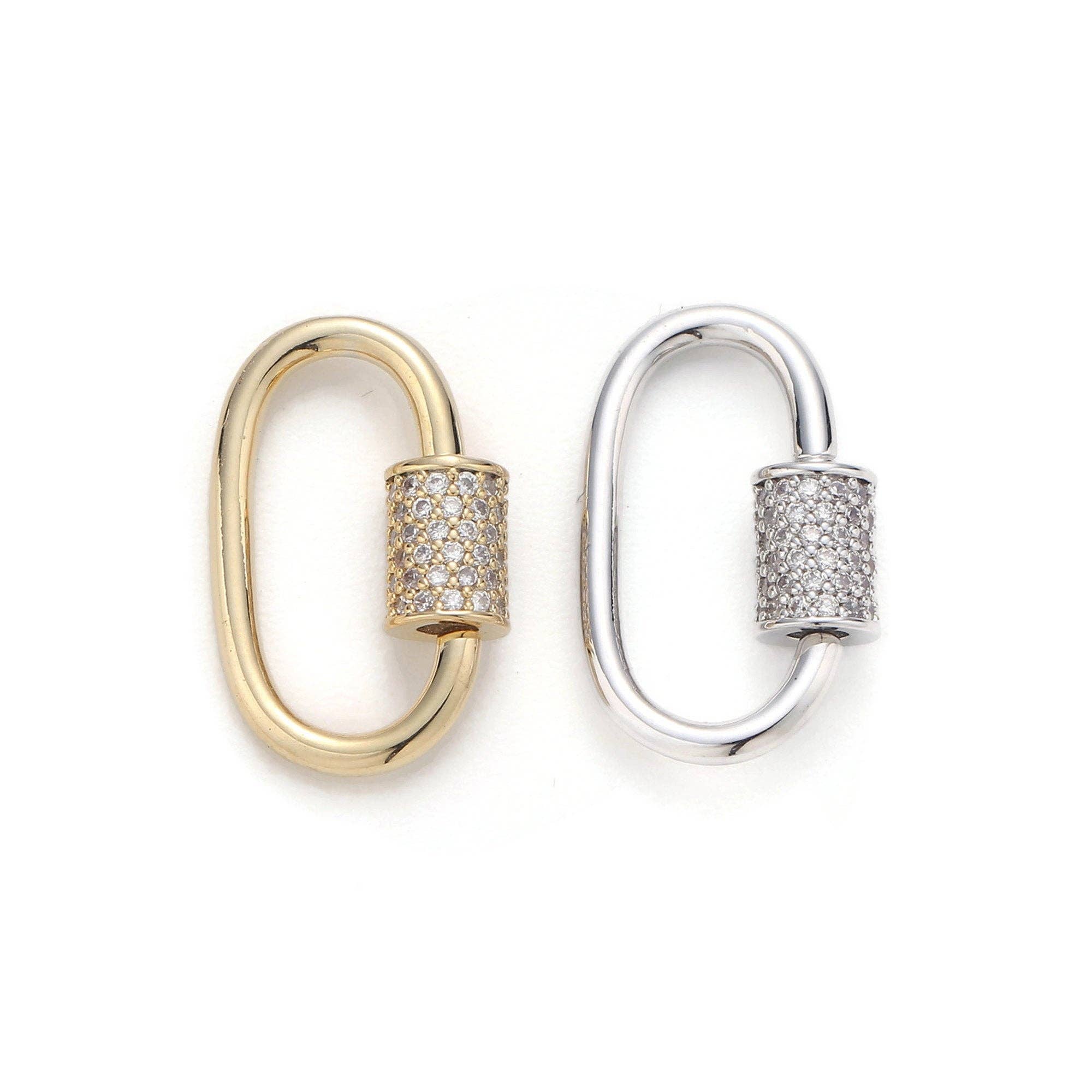 Aim Eternal – wholesale Clasp – 1pc Carabiner Screw  Clasp, Screw Clasp Oval, Interlocking Oval Clasp, Pave Oval Shaped Clasps, Gold and Silver Color Option0