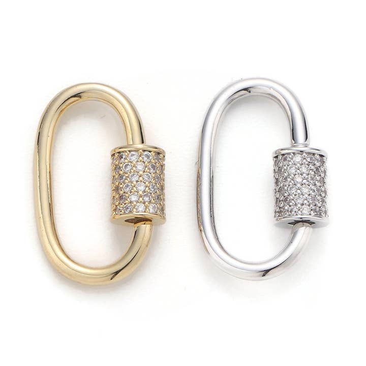Aim Eternal - Wholesale Clasp - 1pc Carabiner Screw Clasp, Screw Clasp Oval, Interlocking Oval Clasp, Pave Oval Shaped Clasps, Gold and Silver Color Option0