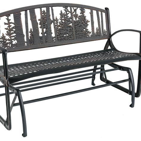 Aspen and Evergreen Glider Bench for wholesale by Painted Sky Designs