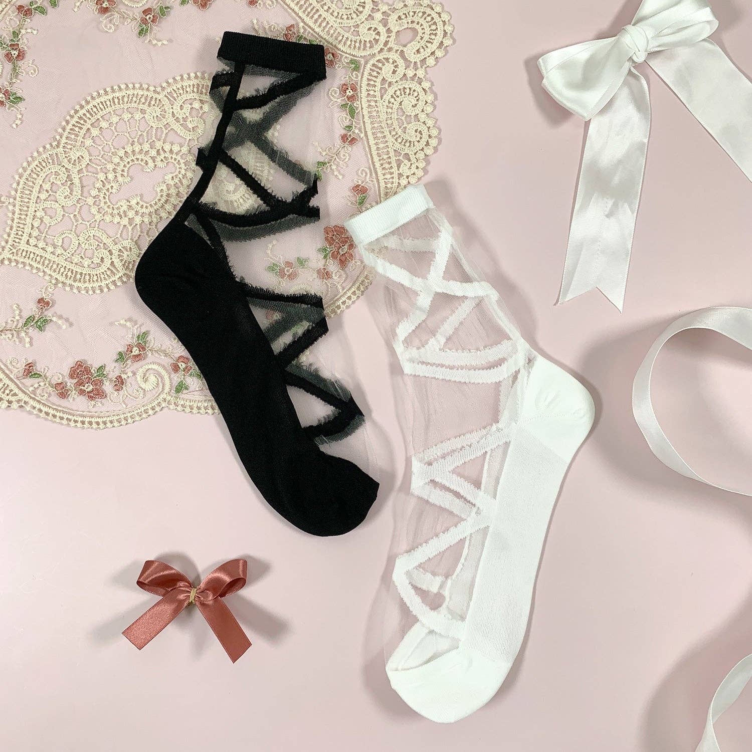 7DAYSSOCKS - Wholesale Socks - Women's - Women's Crew Sheer Ballerina  See-Through Socks6