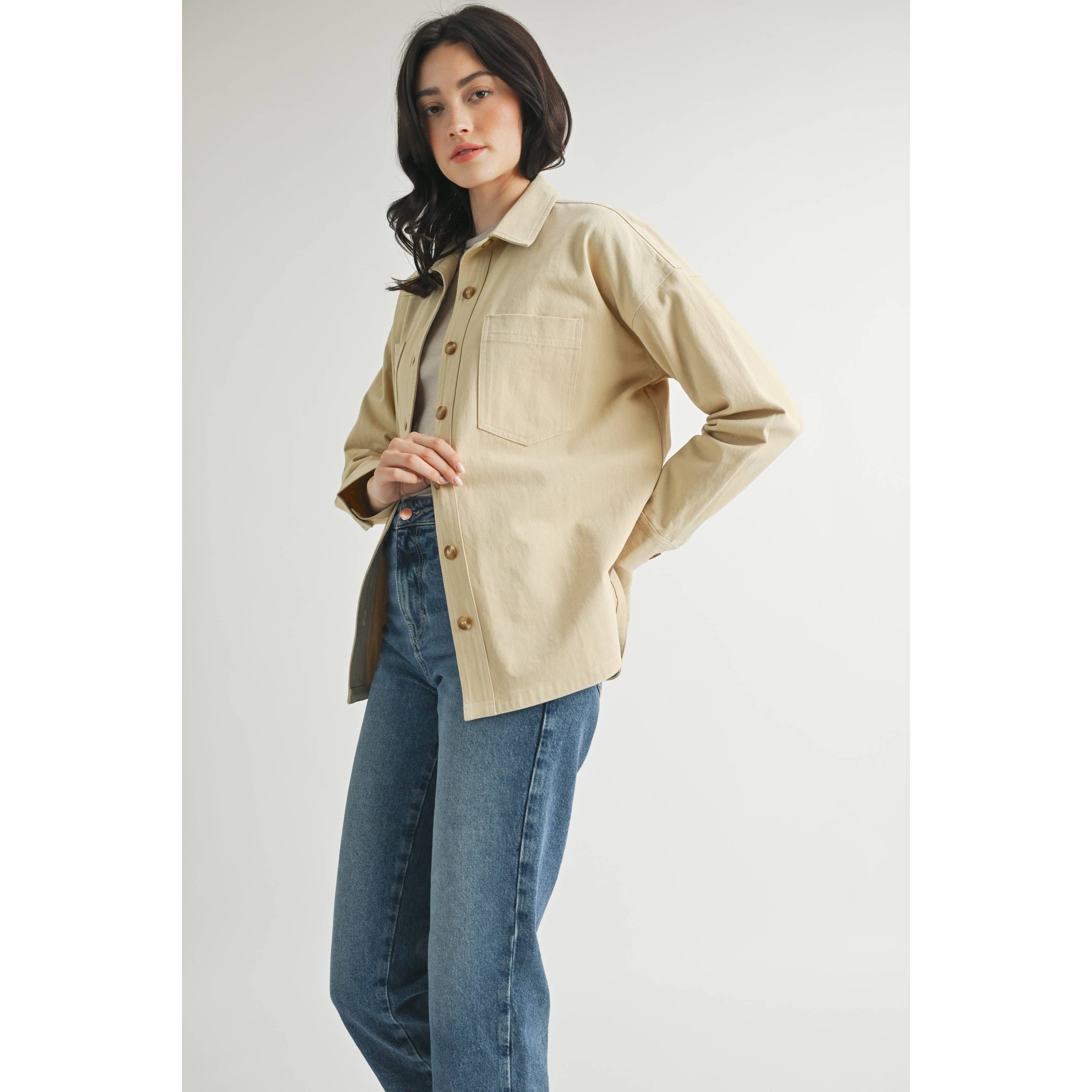 SAND COTTON TWILL SHIRT JACKET for wholesale on Faire11