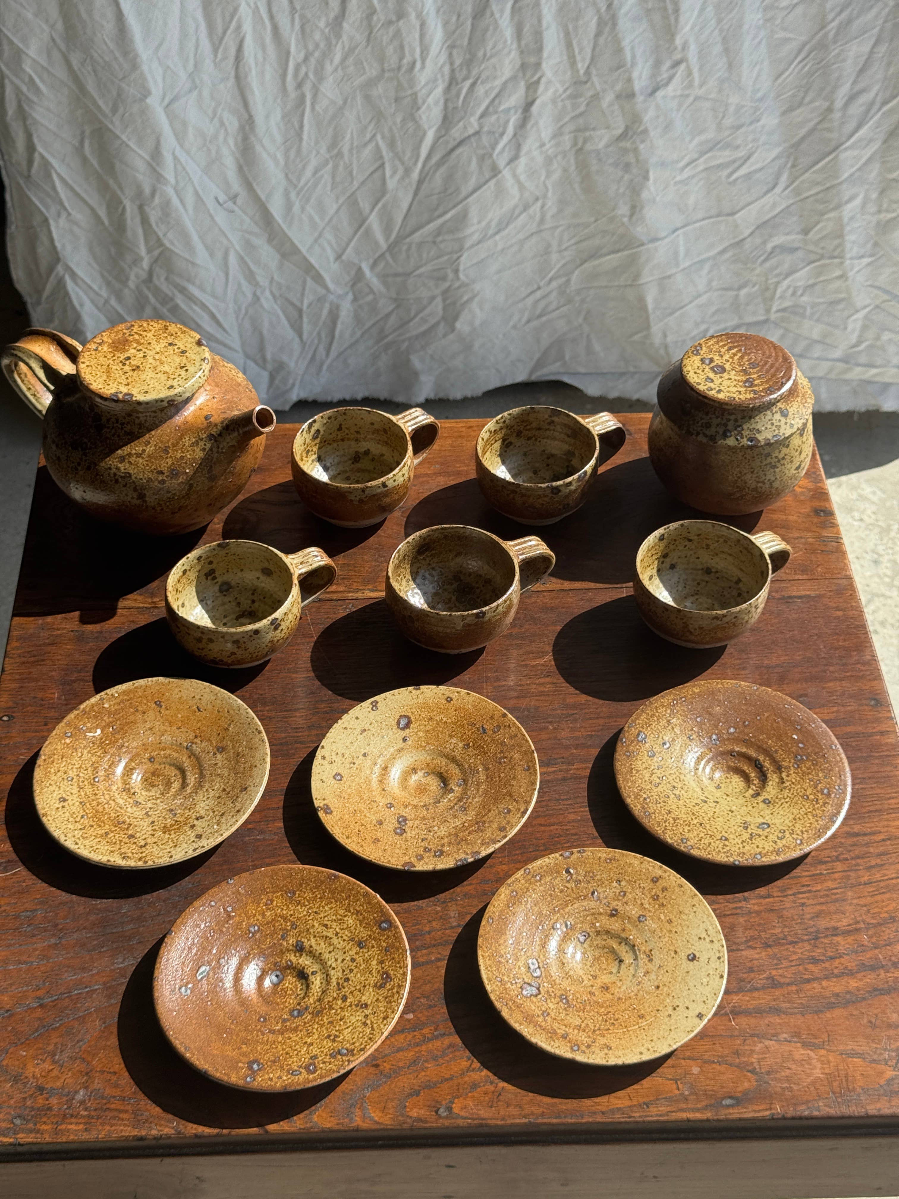brown Small stoneware tea set with teapot, cups, sugar bowl for wholesale on Faire5