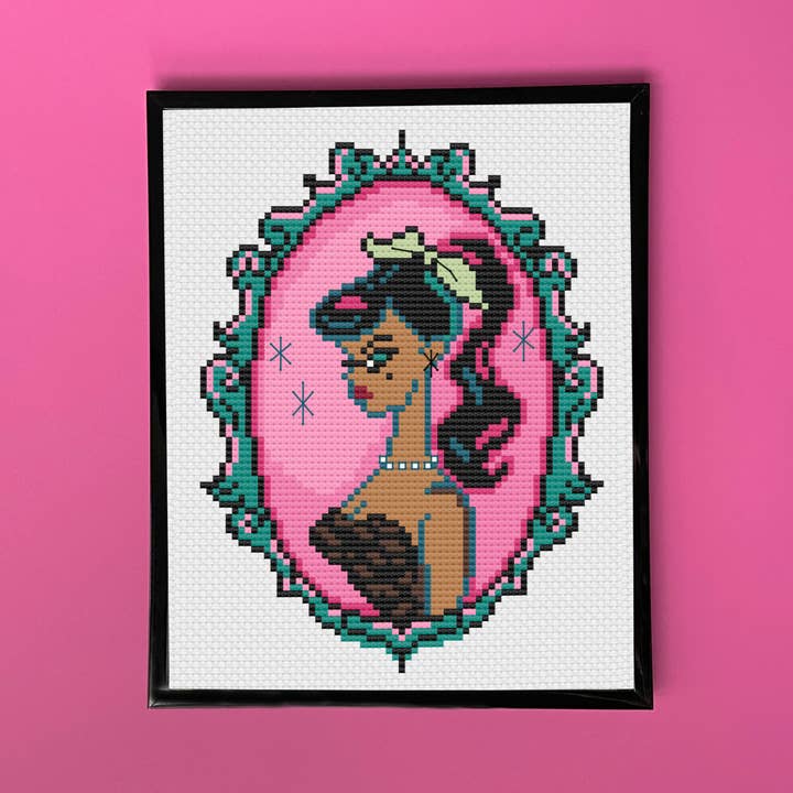Spot Colors - Wholesale Embroidery/Cross Stitch Supplies - Cameo Doll: Brunette by Fluff Counted Cross Stitch Kit