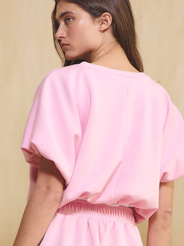 BUCKETLIST INC - Wholesale Knit Top - Women's - T2304A Scuba Bubble Hem And Sleeve Solid Crop Top17