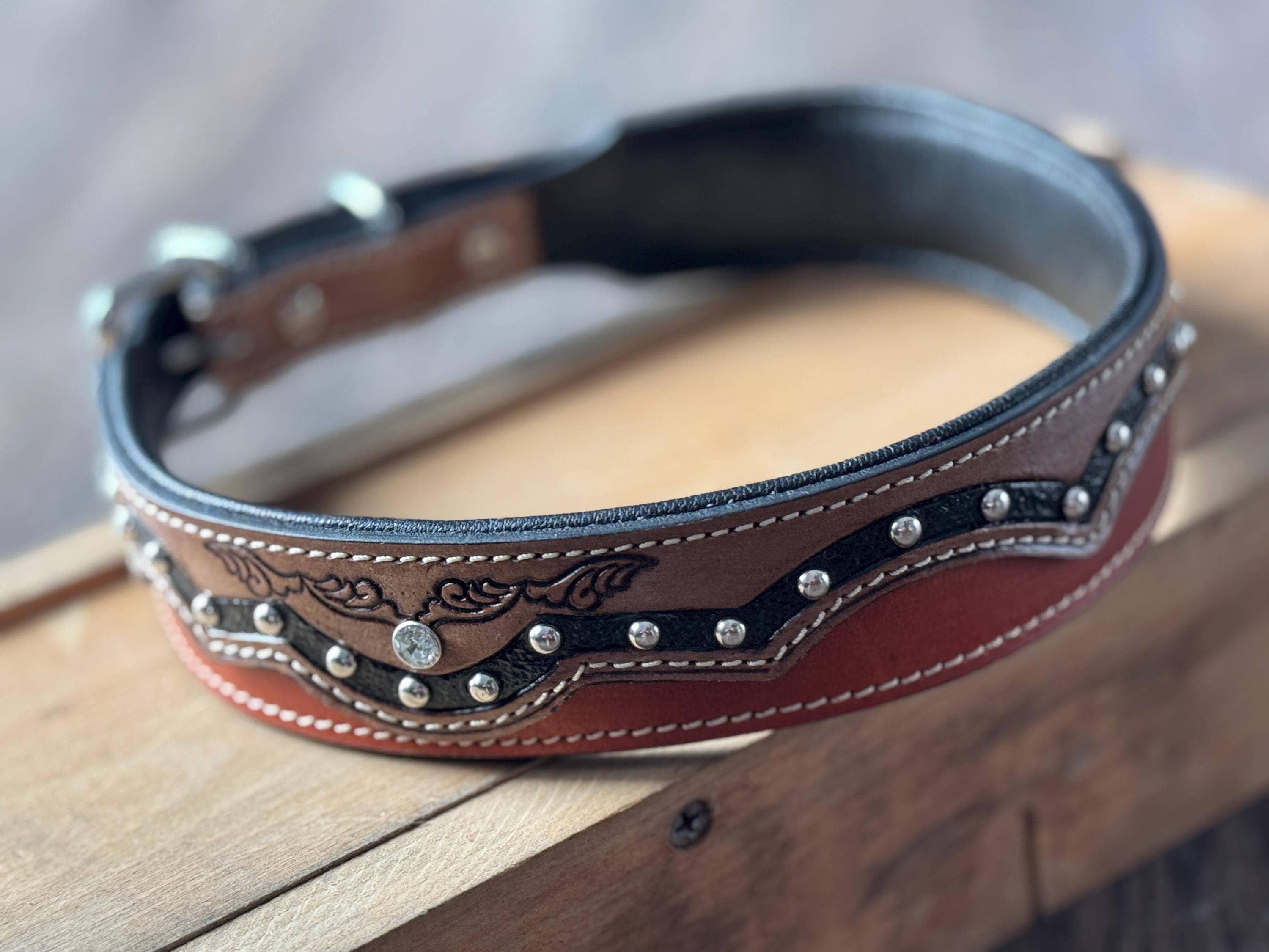 Double B Wild Rags - Wholesale Pet Collar - Dog - Western leather dog collar tooled or beaded details skull sunflower feather rhinestone by Double B Wild Rags6