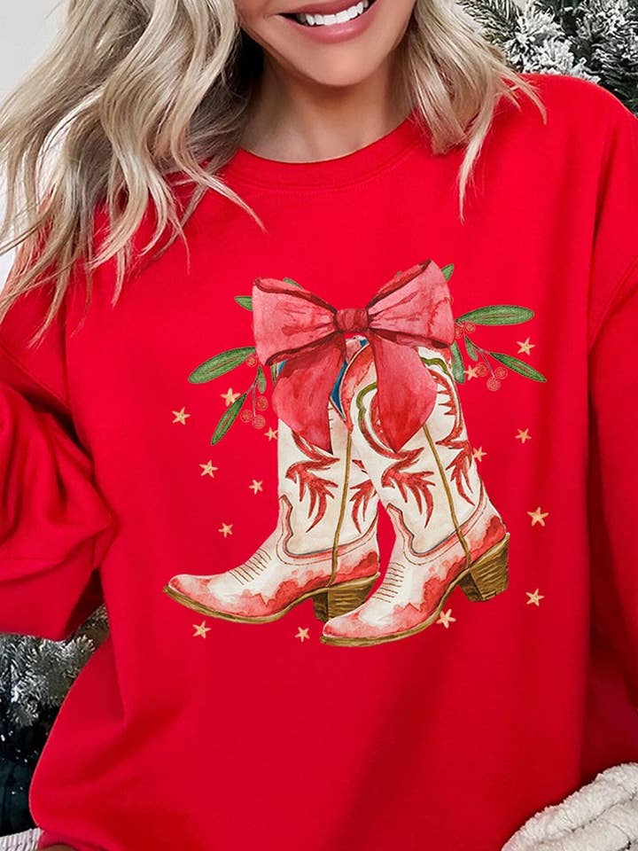 Sweatshirts en polaire à motif graphique avec bottes de cowgirl de Noël pour la vente par COLORBEAR