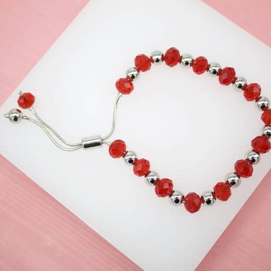 18K Rhodium Filled Green, Red Gemstone Beaded Natural Stone Adjustable Bracelet for wholesale by MIA Jewelry