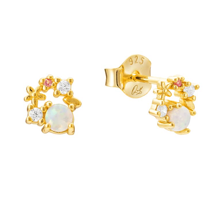 Mira Opal Floral 14k Gold Vermeil Stud Earrings for wholesale by Quill Fine Jewelry & Lifestyle