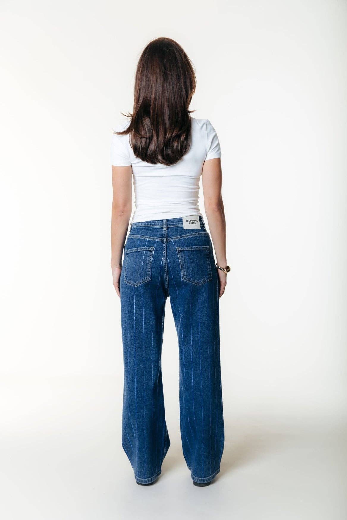 Gaias Rhinestones High Rise Denim | Dark blue denim for wholesale on Faire1