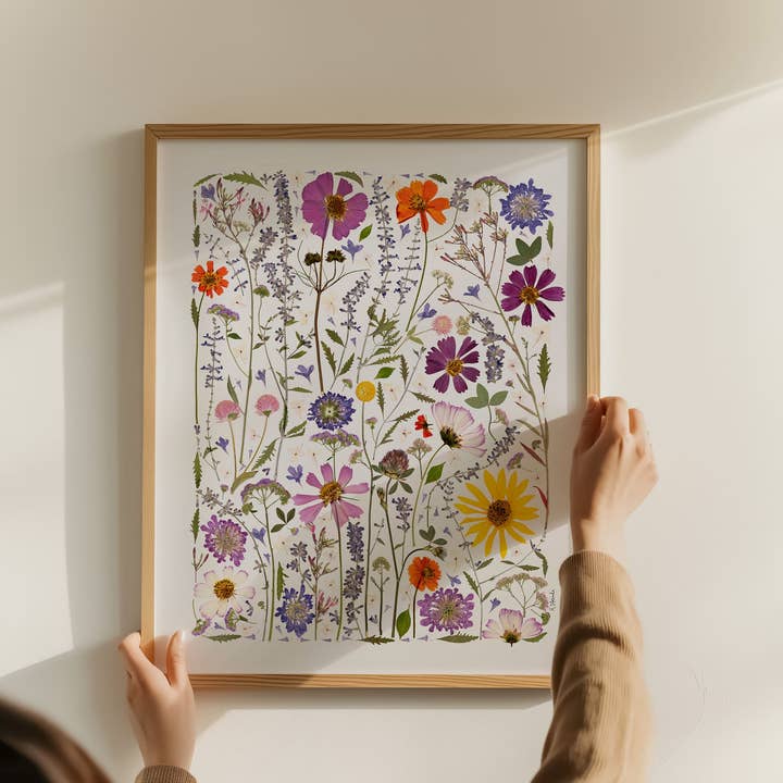 Hope Steinle Pressed Flower Art - Wholesale Art Print - Pressed Flower Collage Fine Art Print - "Serenity Blooms"1