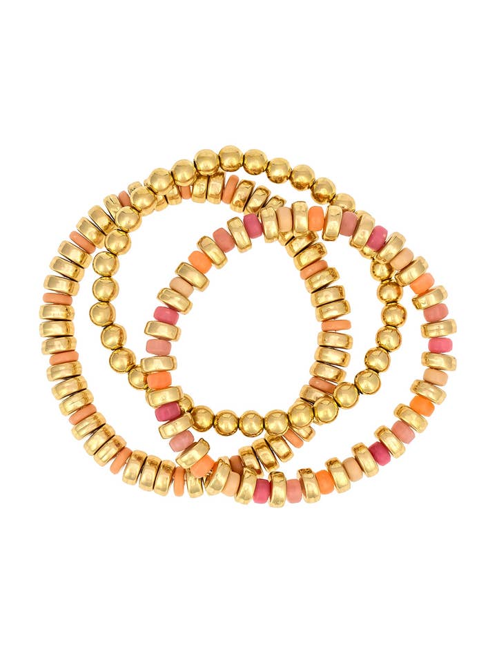 Dauplaise Jewelry - Conjunto de Pulseras de Oro con Cuentas y Detalles de Coral para venta al por mayor de caroldauplaisejewelry