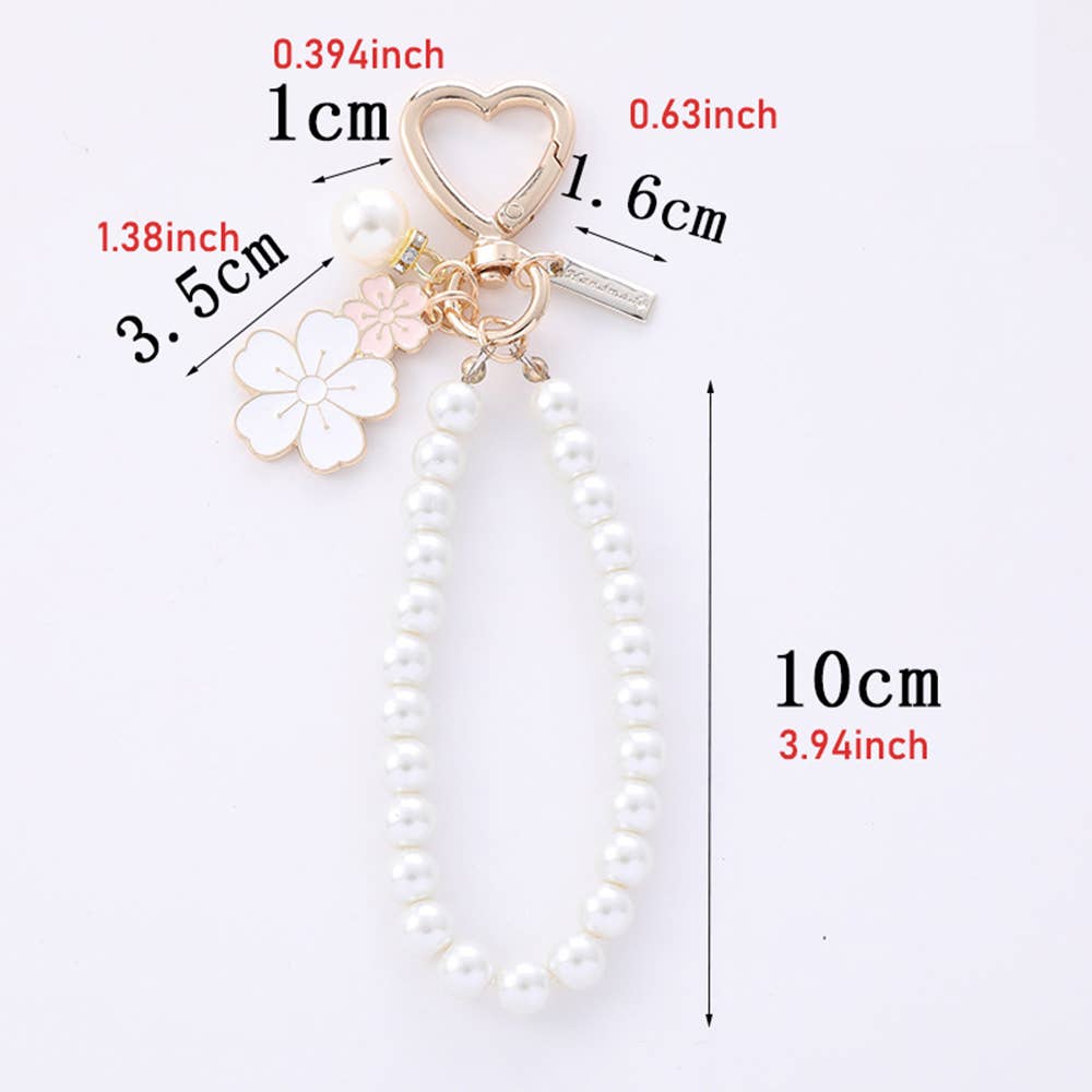 Blanc Porte-clés Fleur Bicolore en Alliage et Perle en vente sur Faire1