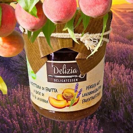Confettura “Pesca E Lavanda” per la vendita all'ingrosso da parte di Delizia Delikatessen