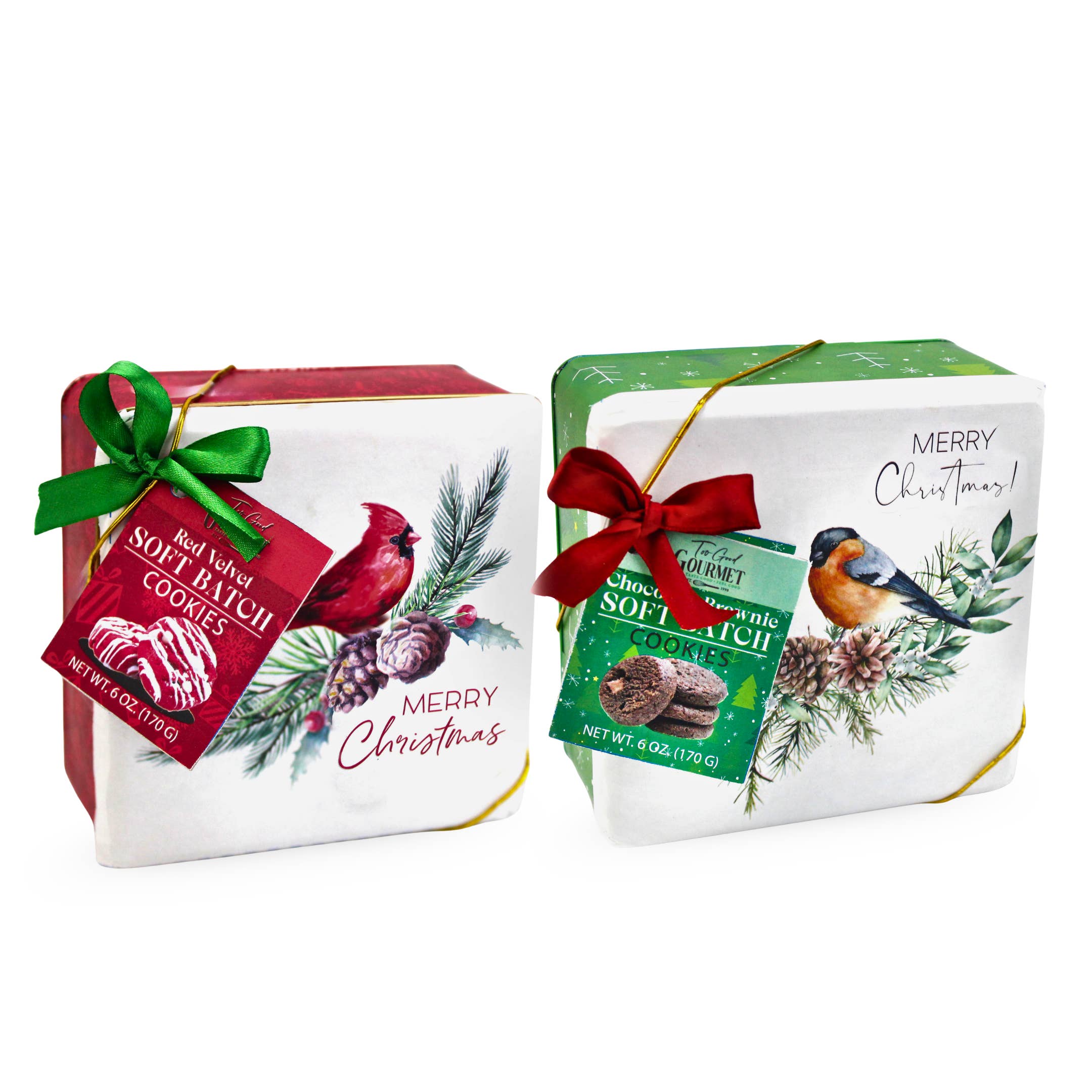 Too Good Gourmet - Wholesale Biscuit - Holiday Bird Square Tins - Brownie & Red Velvet Soft Batch