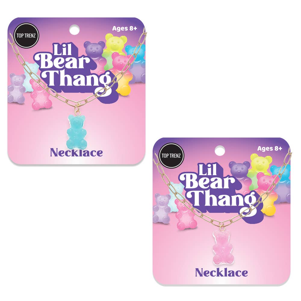 Top Trenz Inc - Wholesale Kids Necklace - Kids - Lil Bear Thang Paperclip Necklace - Pastel Glitter Colors1