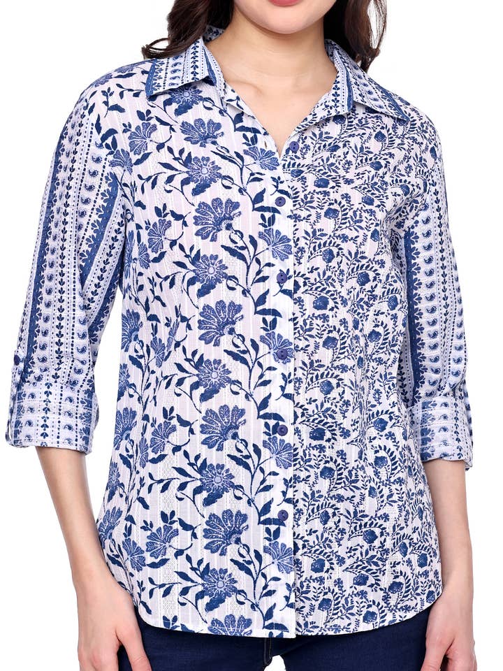 37996 Blue floral Mosaic top for wholesale by 1 Bliss lane