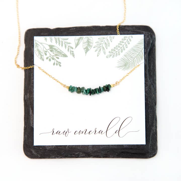 Colar de barra de pedras preciosas naturais esmeralda crua joias minimalistas por atacado de Delezhen