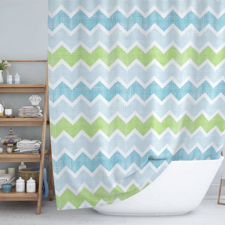 Modern Blue & Green ZigZag, Extra Long and Wide Fabric for wholesale by TROPIK HOME
