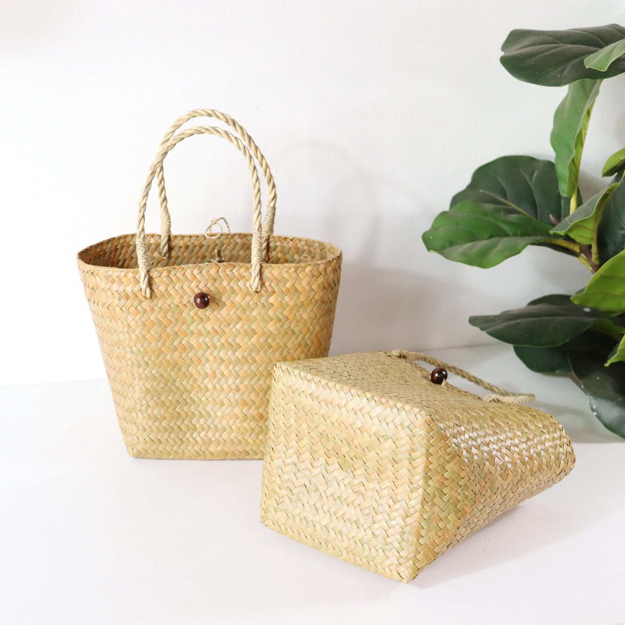 Thaihomeshop - Wholesale Strandtas - ASHA - Basketzak met rieten1