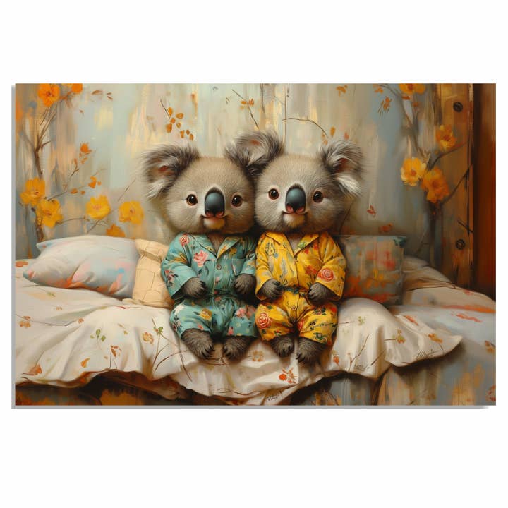 Florale Pyjama-Koalas für Kinderzimmer-Dekoration Flach gerollte Leinwand für den Großhandel von Art Paradise Studios